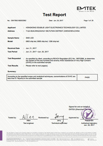 China HongKong Double Light Electronics Technology Co. Ltd Certification
