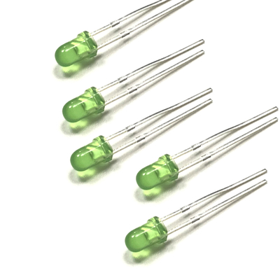 3mm Round Standard T-1 Type Yellow Green LED, Lens Color is Green Diffused