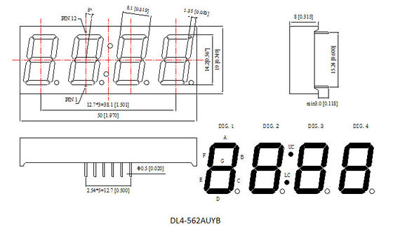 4 Digit 7 Segment LED Displays Gray Surface 6 Pins 0.56'' 14.2mm DIP Type 2.2V