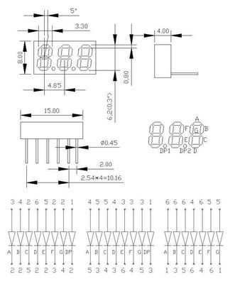 6 Pin Triple 3 Digit 7 Segment Led Display Miniature Digital Tube Panels 0.25 Inch