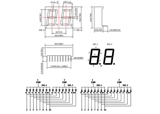 0.56 Inch 1 Bit Dual Digit 7 Segment LED Displays 2.8V 660nm Wavelength 10 pin 7 segment display cathode led screen