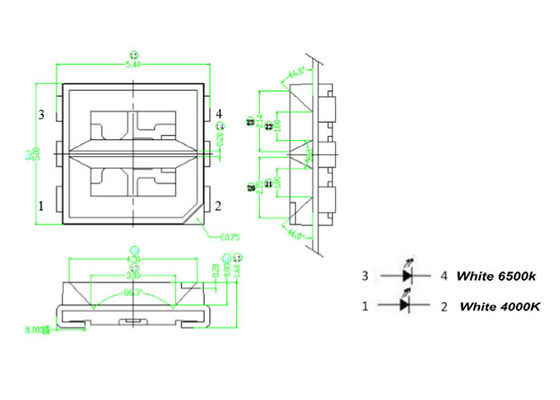 1.6mm Height bi color smd led 2220 Package Top View Warm White chip led 5050 dual colour led