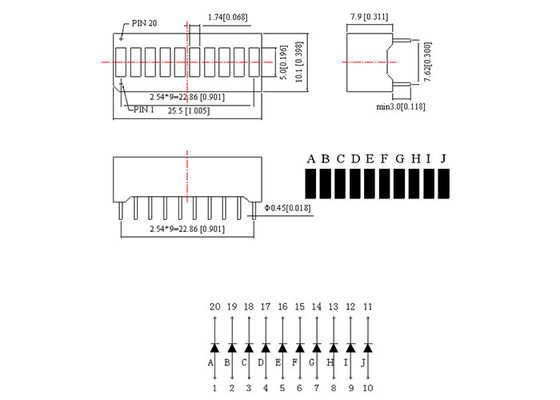 8/10 Segment Red LED Bar graph Display Led Array Super Bright Red Bargraph with Black face Digital Display