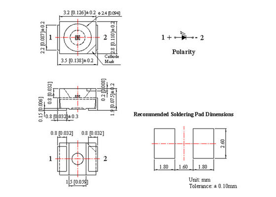 1.9mm Height uv light emitter 3528 Top View smd uv led chip 380nm for Photo catalyst excitation