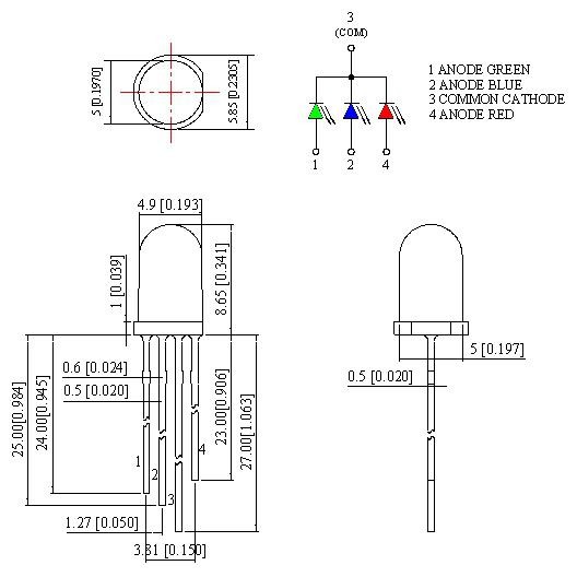Full Color Common Cathode LED DIP 5mm Standard T1 3/4 Type Package