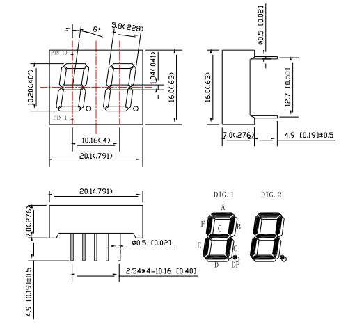 0.40 Inch Two Digit 7 Segment Display , Numeric Led Display Industrial ...